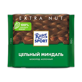 Риттер Спорт EXTRA NUT молочный шоколад цельный миндаль 100 г