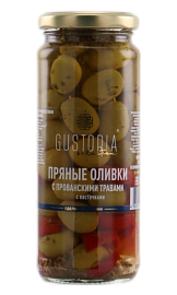 Оливки с прованскими травами с косточками GUSTORIA 358 г